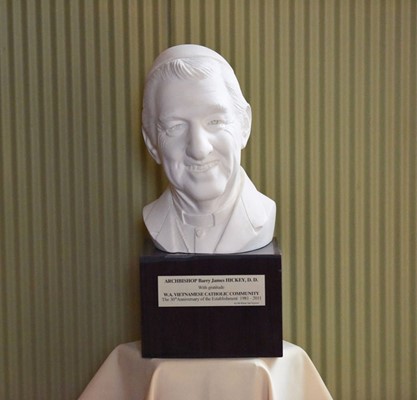 A bust of Archbishop Barry James Hickey who was born in Leonora in 1936.