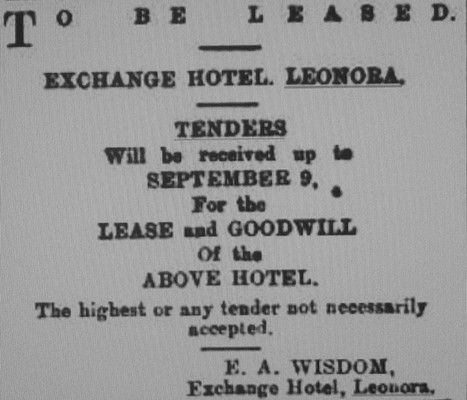 Exchange Hotel - The West Australian 29 August 1899