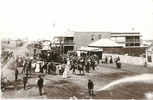 The opening of the new tramline in 1903 was viewed from the balcony of the hotel.