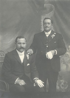 Thomas Crameri (right) on his wedding day, pictured with his brother. Thomas took over the Commercial on 25 June 1924.