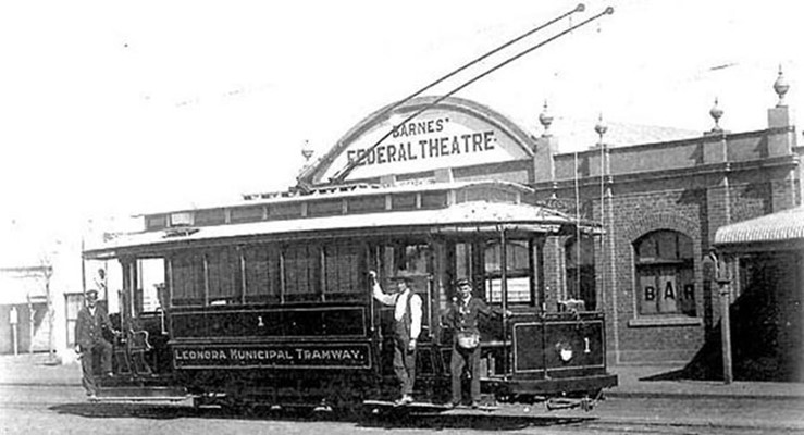 The Leonora tram ran from the Gwalia State Hotel to its final stop at Barnes’ Federal Theatre.