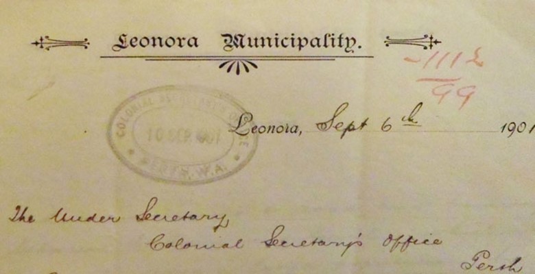 Leonora Municipality letterhead 6 September 1901.