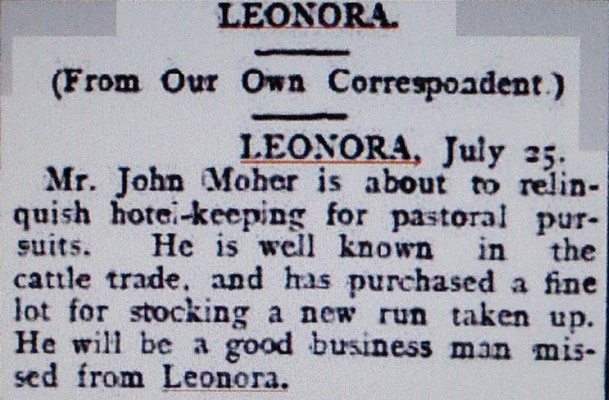The hotel’s first lessee was John Moher who ran the hotel until 1903.