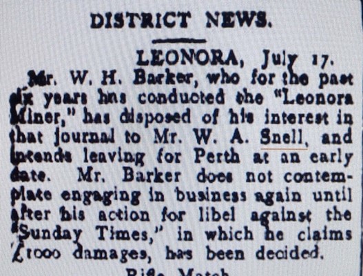 Mount Leonora Miner Newspaper - The first proprietor was Walter Henry