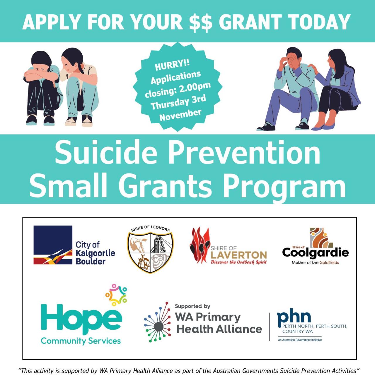 Goldfields Suicide Prevention Small Grants Program – Apply Now!!