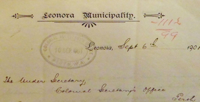 Image Gallery - Leonora Municipality letterhead 6 September 1901.