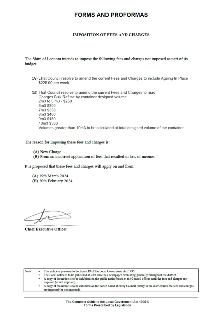 Fees and Charges